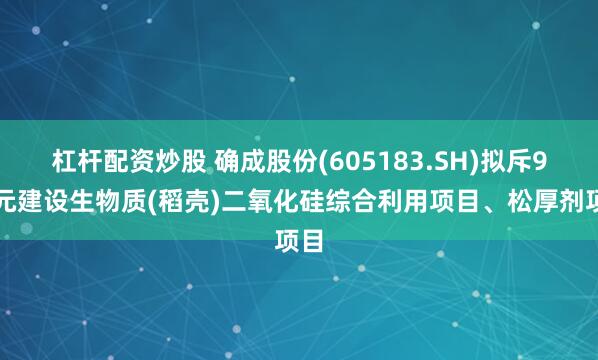 杠杆配资炒股 确成股份(605183.SH)拟斥9亿元建设生物质(稻壳)二氧化硅综合利用项目、松厚剂项目