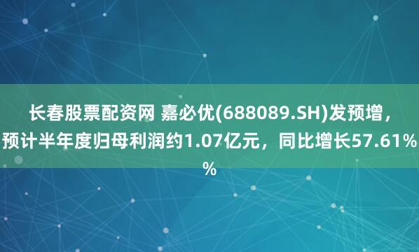 长春股票配资网 嘉必优(688089.SH)发预增，预计半年度归母利润约1.07亿元，同比增长57.61%